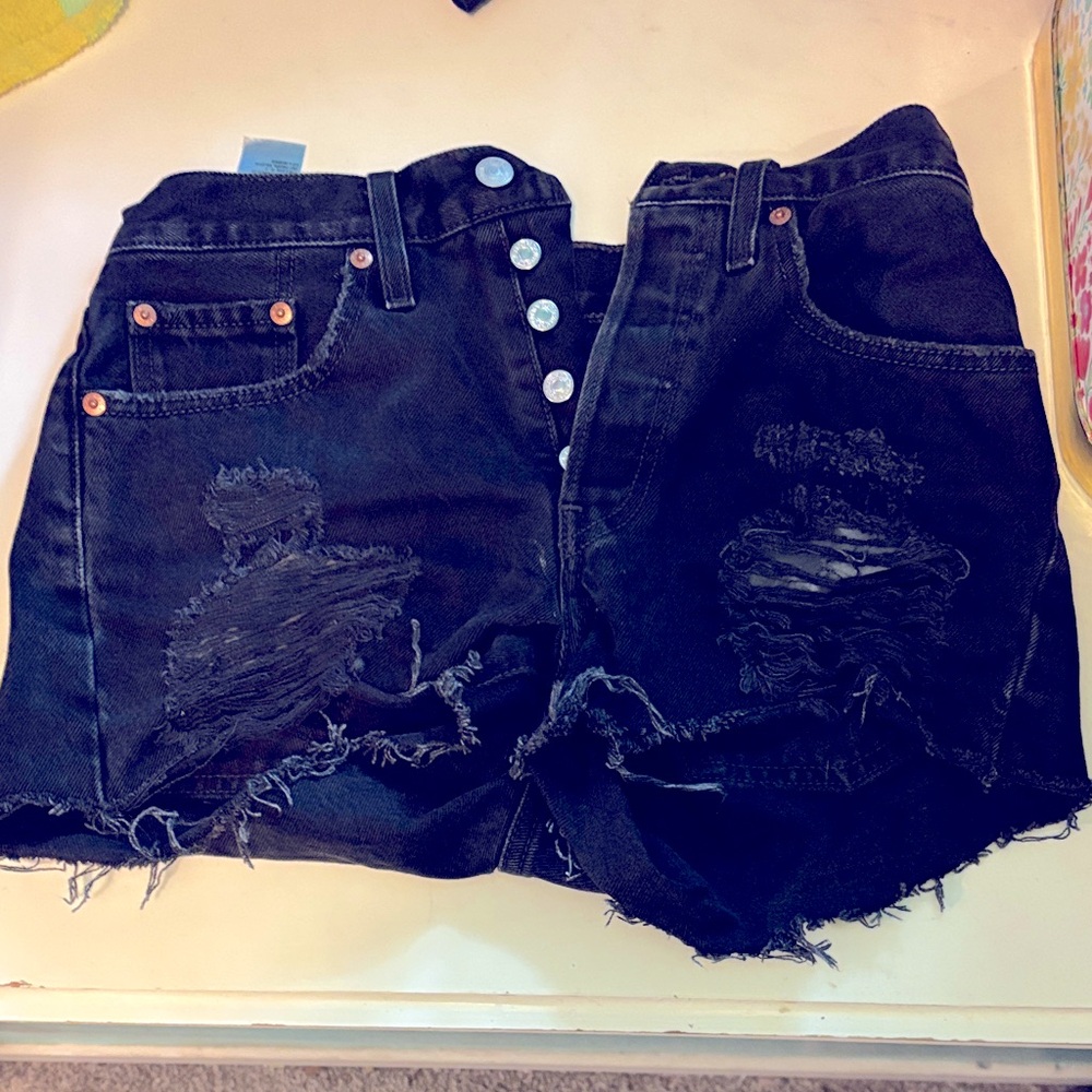 Levi's Black Distressed Jean Shorts